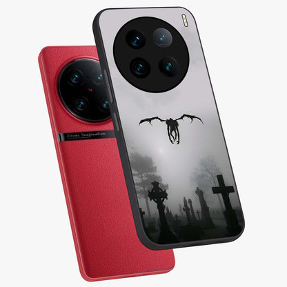 Graveyard Shadow Descent Glass Case displayed in angled mockup highlighting eerie shadow illustration with gothic aesthetic.