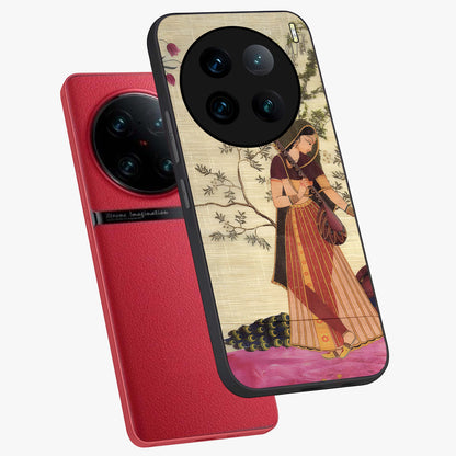 Lady With Veena Art Glass Case displayed in angled mockup highlighting graceful musical illustration with cultural artistic aesthetic.