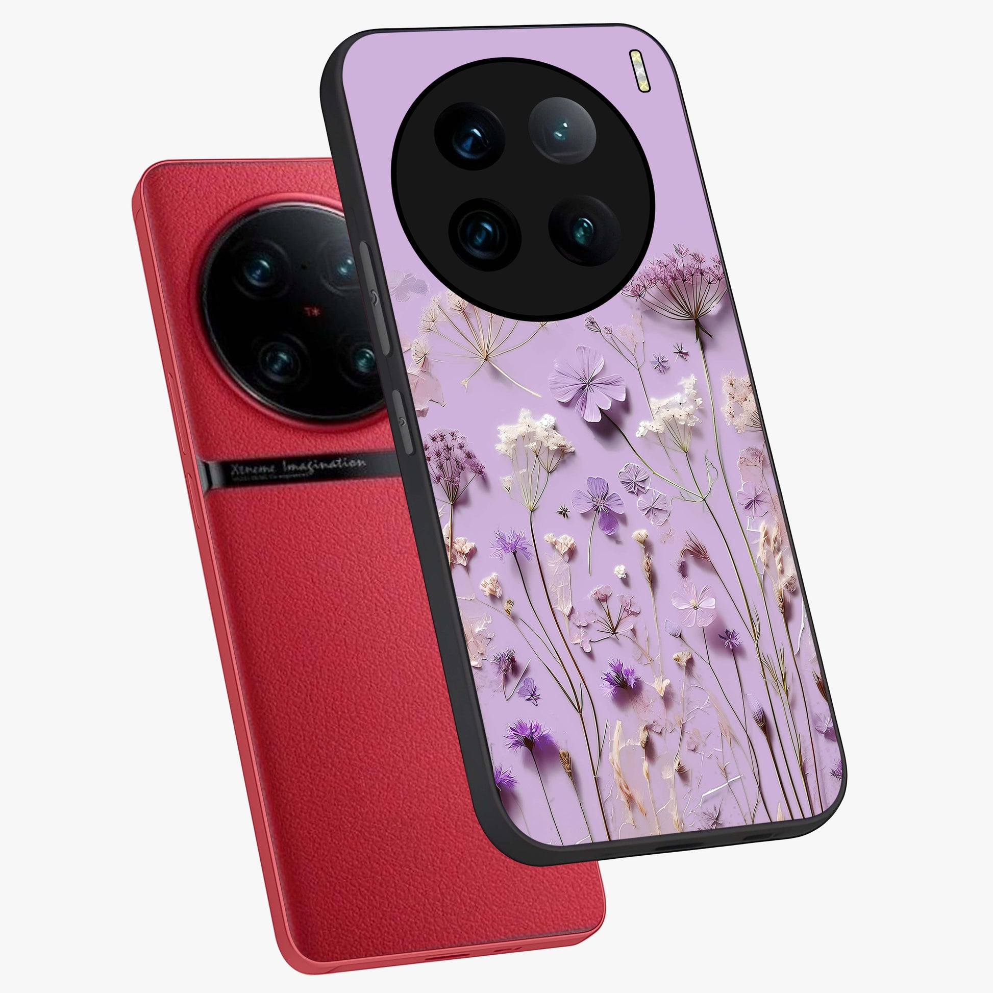 Lavender Blossom Dream Glass Case displayed in angled mockup highlighting dreamy lavender flower design with calming aesthetic style.