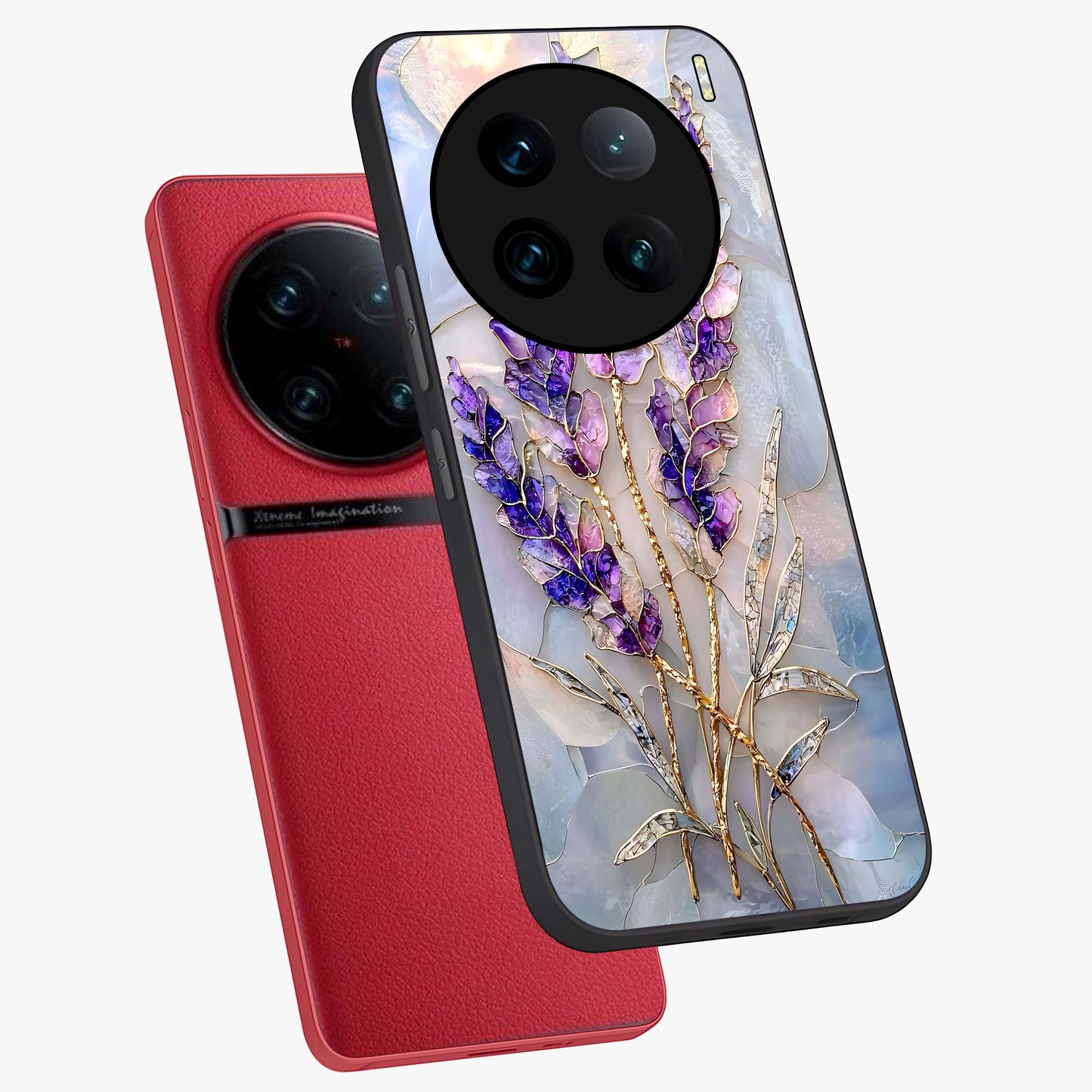 Lavender Dream Glow Glass Case displayed in angled mockup highlighting dreamy purple glow design with soft artistic style.