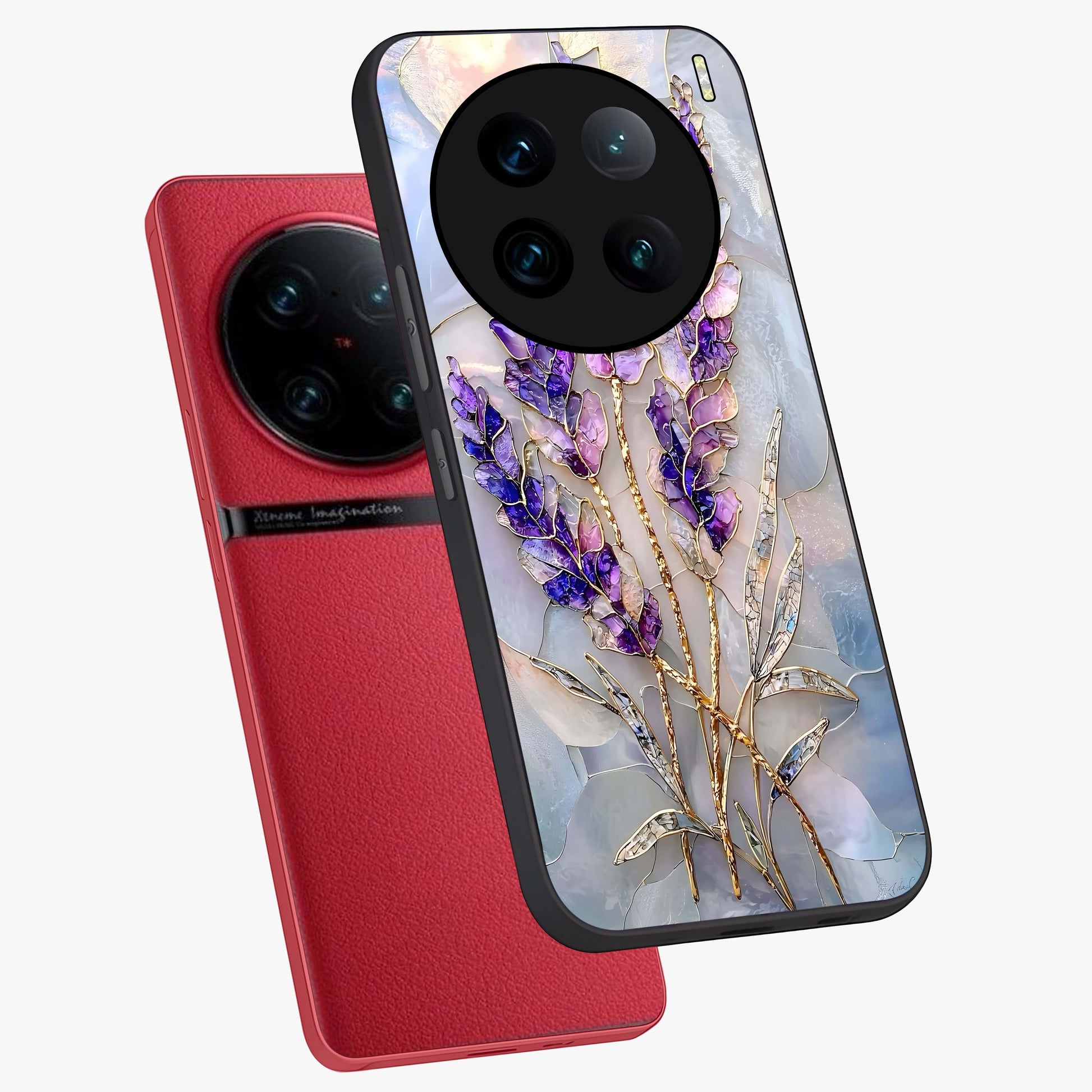 Lavender Dream Glow Glass Case displayed in angled mockup highlighting dreamy purple glow design with soft artistic style.