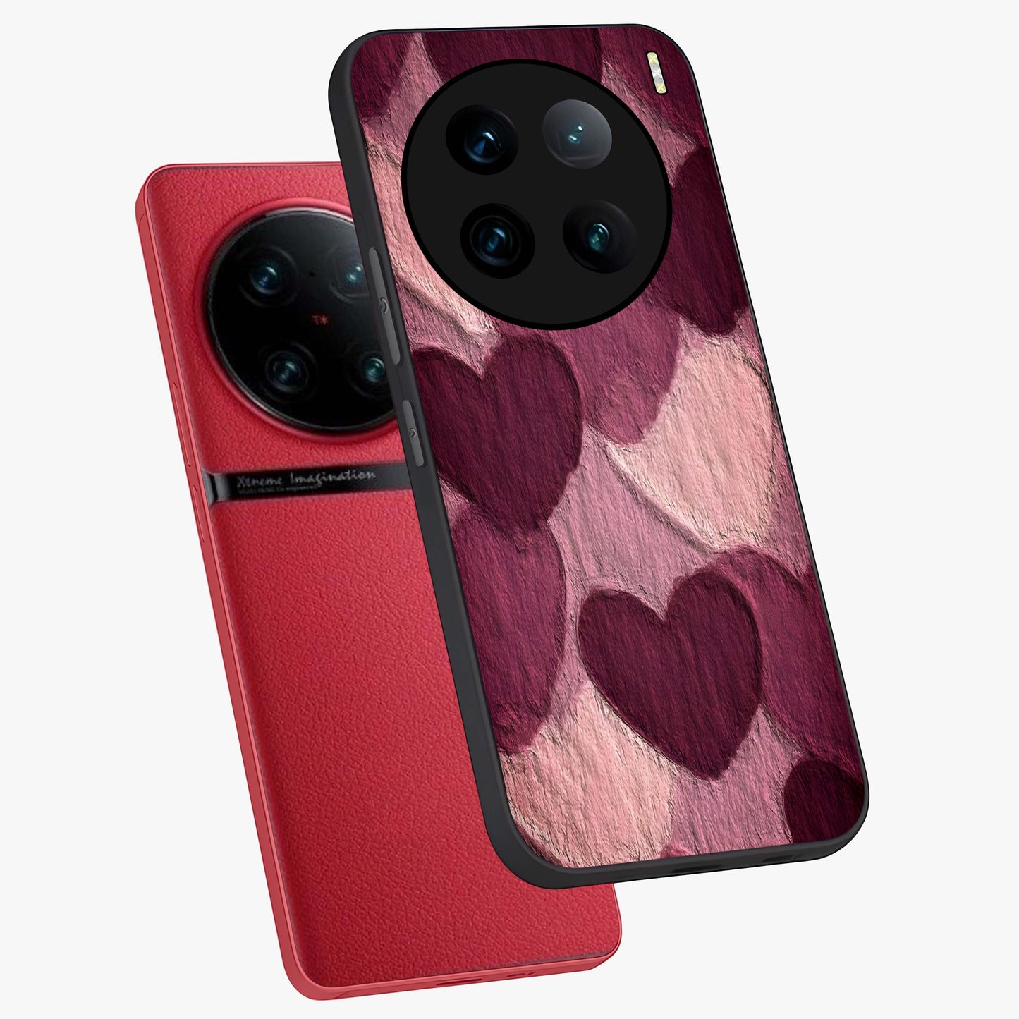 Layered Paper Hearts Glass Case displayed in angled mockup highlighting creative paper craft heart design with romantic aesthetic.
