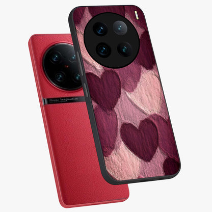Layered Paper Hearts Glass Case displayed in angled mockup highlighting creative paper craft heart design with romantic aesthetic.