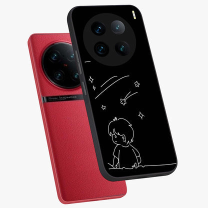 Line Art Boy With Shooting Stars Glass Case displayed in angled mockup highlighting elegant line art design with dreamy star aesthetic.