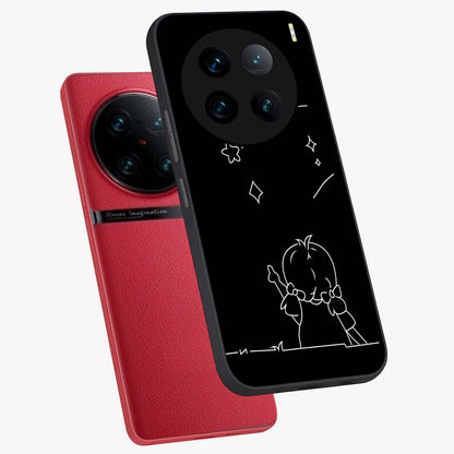 Line Art Girl With Shooting Stars Glass Case displayed in angled mockup highlighting elegant line art design with dreamy star aesthetic.