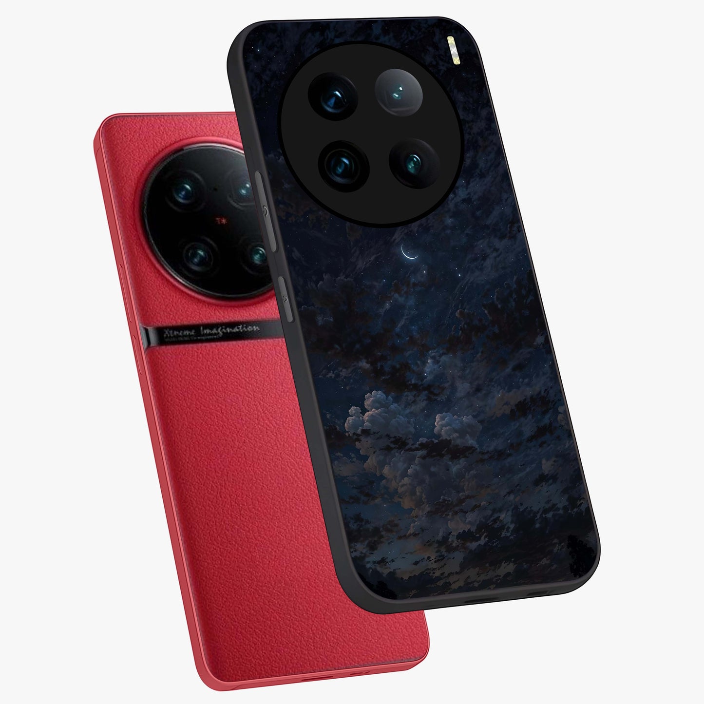 Lunar Veil Silence Glass Case displayed in angled mockup highlighting soft lunar design with peaceful celestial aesthetic.