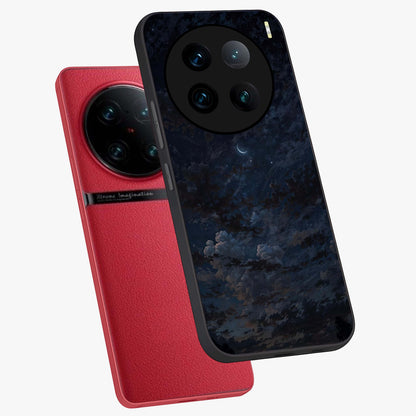 Lunar Veil Silence Glass Case displayed in angled mockup highlighting soft lunar design with peaceful celestial aesthetic.