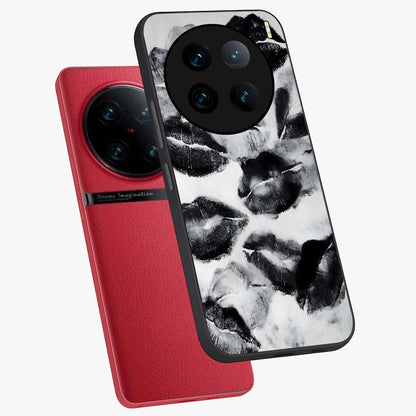 Midnight Kiss Marks Glass Case displayed in angled mockup highlighting playful romantic design with bold midnight aesthetic.