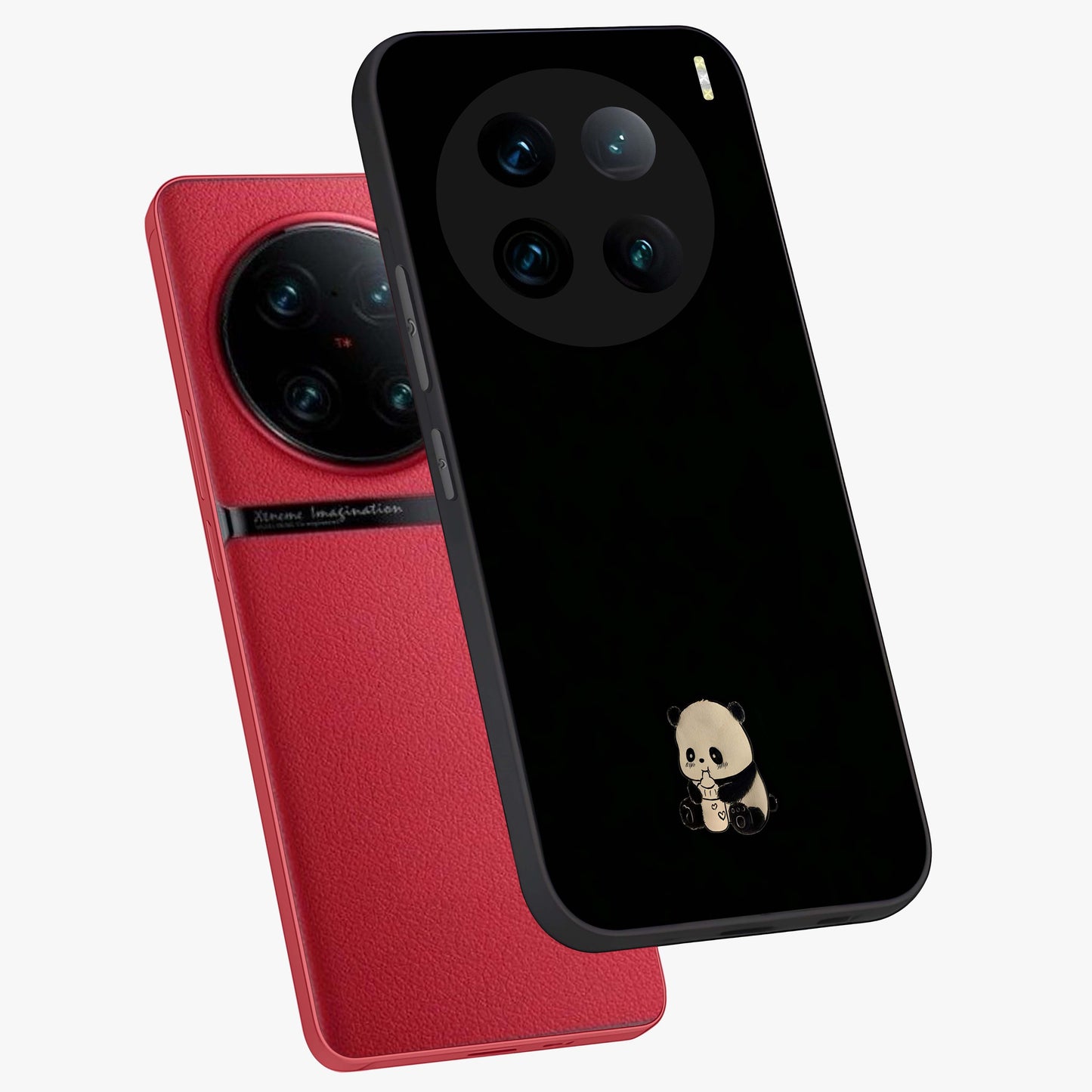 Midnight Panda Love Glass Case displayed in angled mockup highlighting adorable panda illustration with midnight aesthetic.