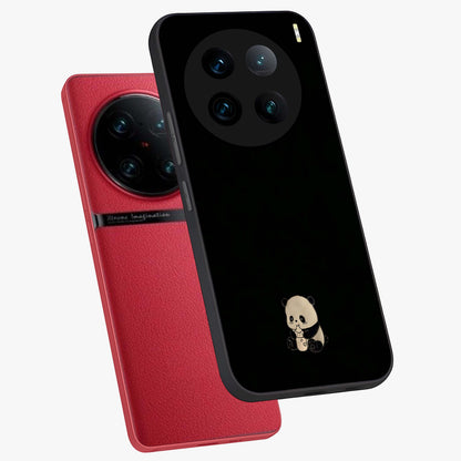 Midnight Panda Love Glass Case displayed in angled mockup highlighting adorable panda illustration with midnight aesthetic.