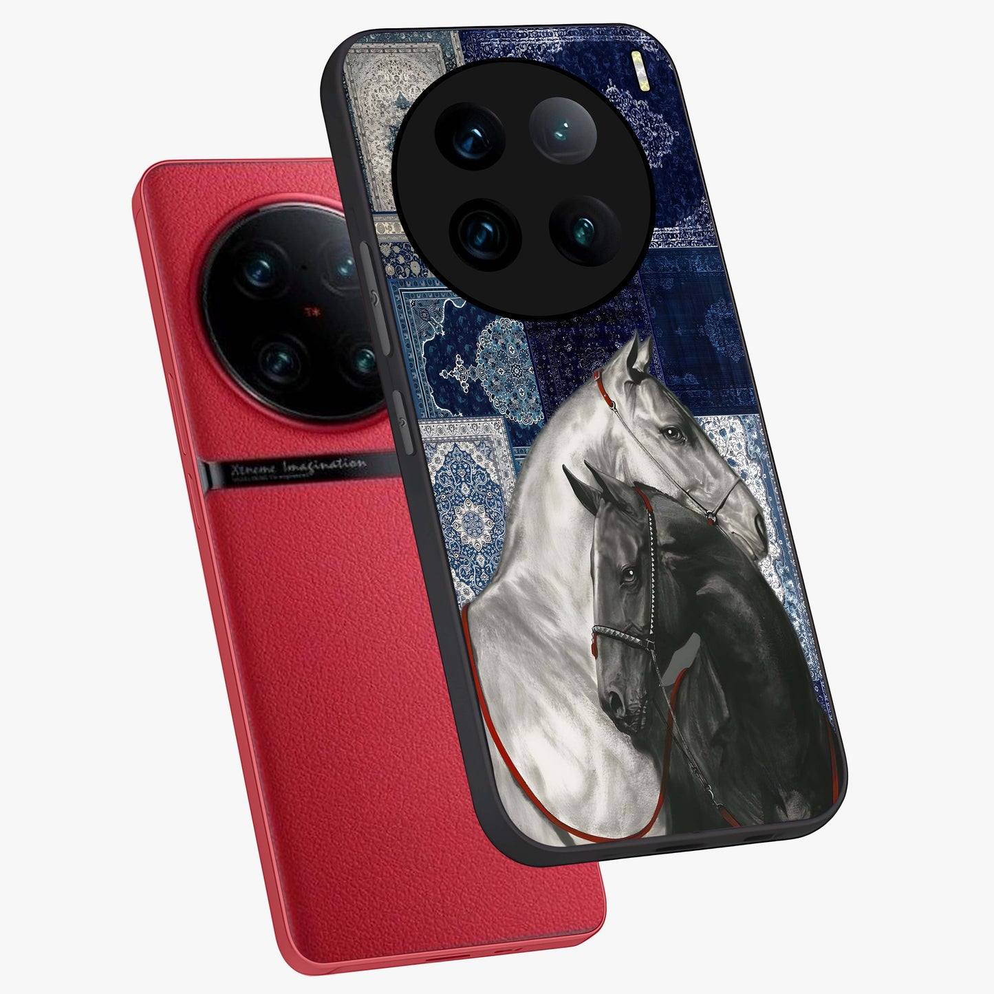 Midnight Stallion Blues Glass Case displayed in angled mockup highlighting powerful stallion illustration with deep midnight tones.