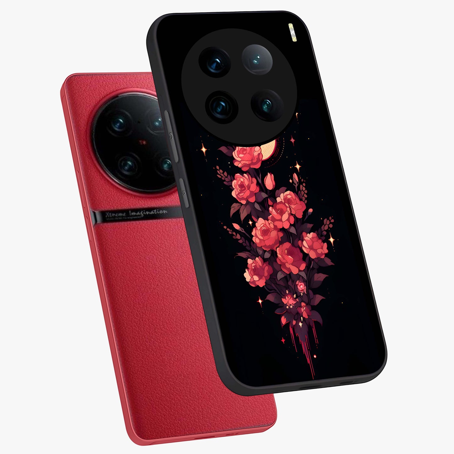 Moonlit Floral Elegance Glass Case displayed in angled mockup highlighting graceful flower design with soft moonlight aesthetic.