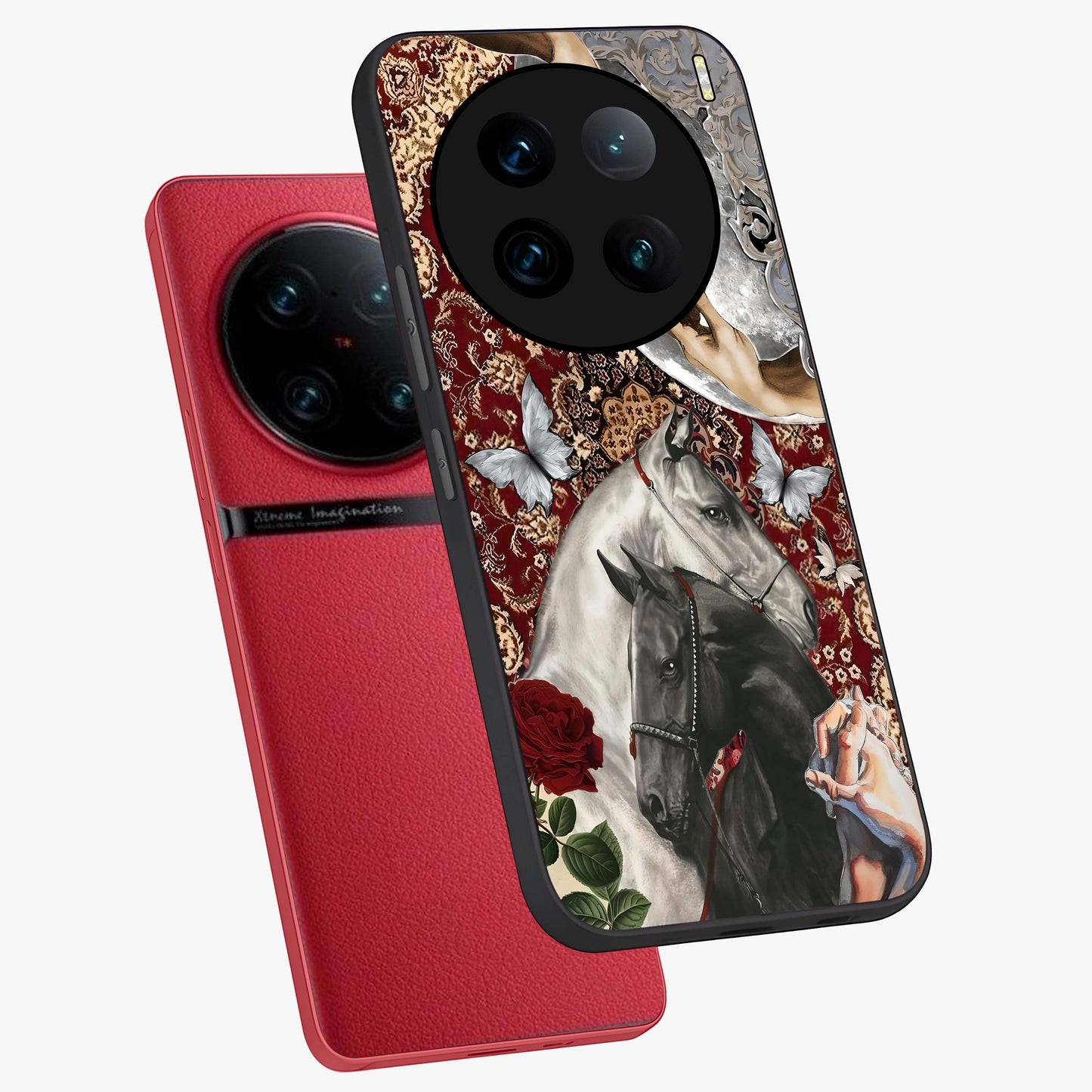 Moonlit Royal Stallion Glass Case displayed in angled mockup highlighting powerful stallion illustration with royal night aesthetic.