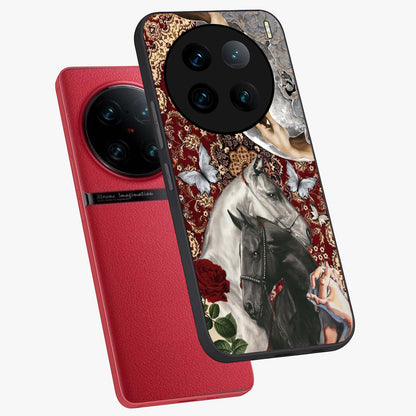 Moonlit Royal Stallion Glass Case displayed in angled mockup highlighting powerful stallion illustration with royal night aesthetic.