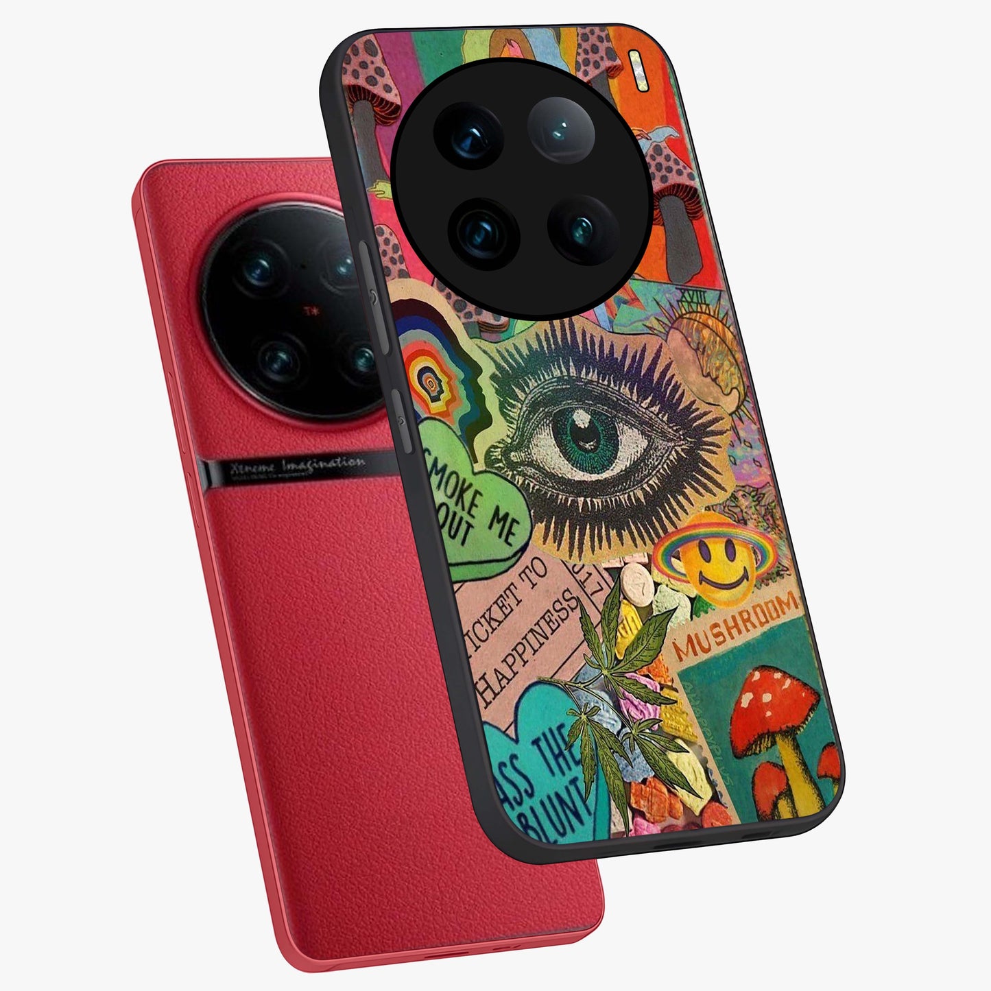 Mystic Eye Wonderland Glass Case displayed in angled mockup highlighting magical eye illustration with dreamy aesthetic.