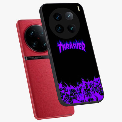 Neon Flame Riot Glass Case displayed in angled mockup highlighting glowing flame design with vibrant neon aesthetic.