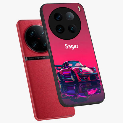 Neon Pink Porsche Glass Case displayed in angled mockup highlighting sleek neon pink car design with racing aesthetic.