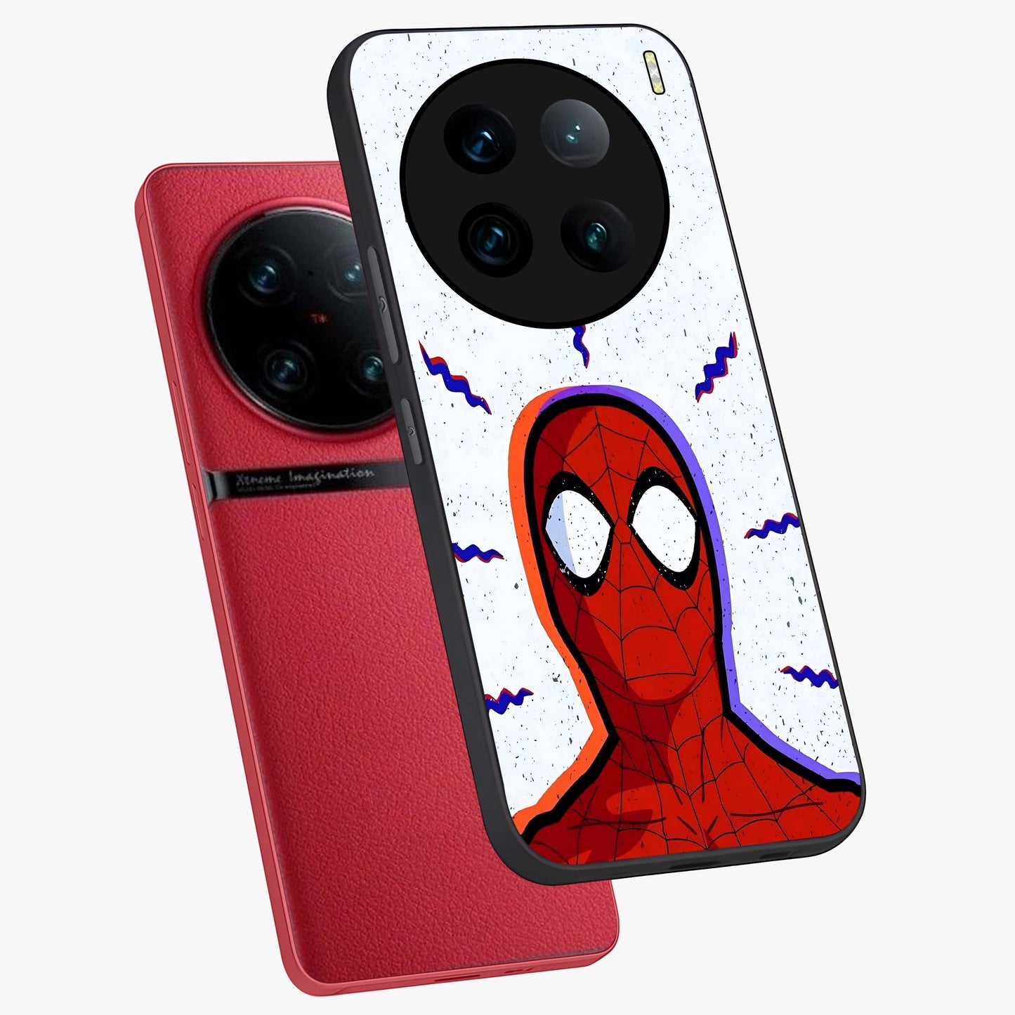 Omg Spiderman Glass Case displayed in angled mockup highlighting dynamic hero illustration with action comic aesthetic.