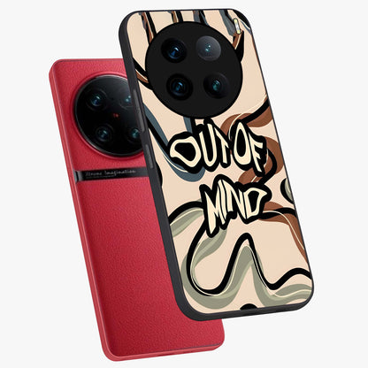 Out Of Mind Glass Case displayed in angled mockup highlighting bold statement design with modern artistic aesthetic.