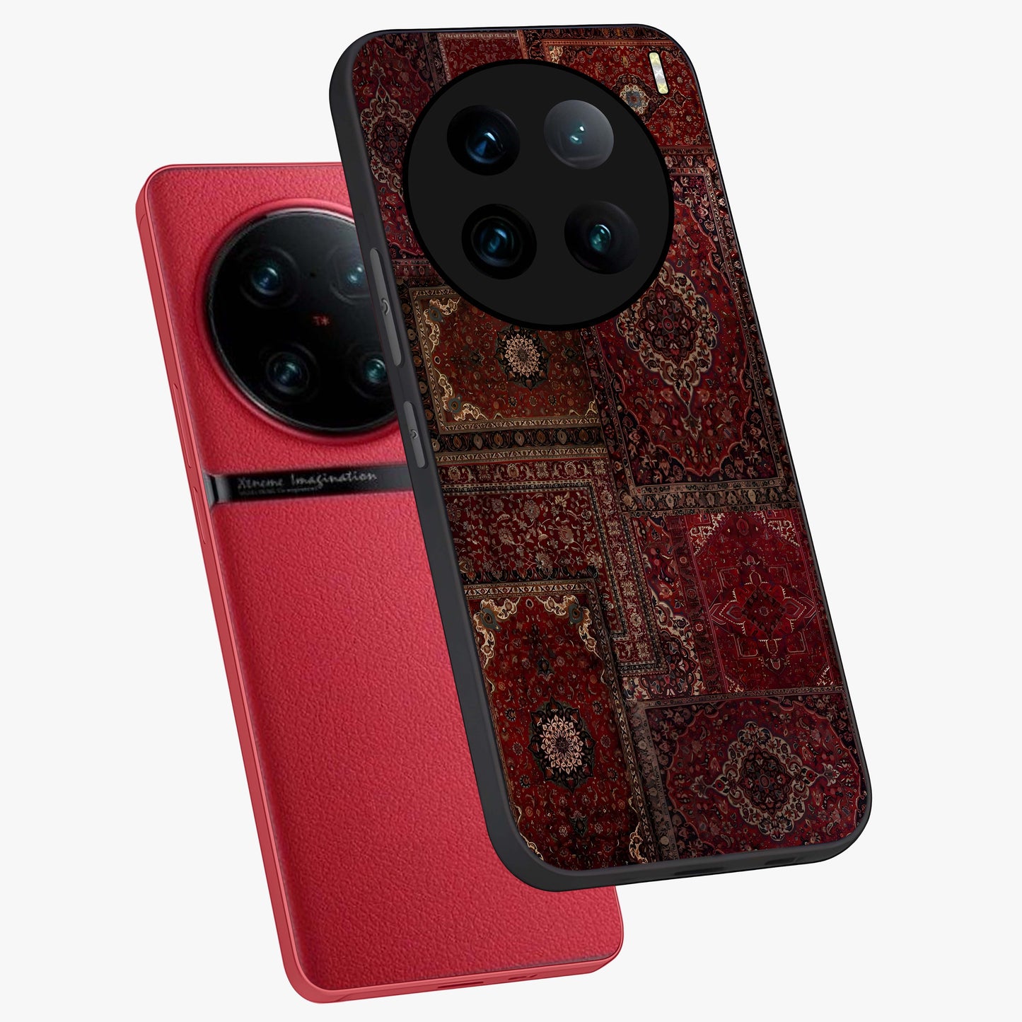 Persian Velvet Tale Glass Case displayed in angled mockup highlighting ornate textile inspired design with royal aesthetic.