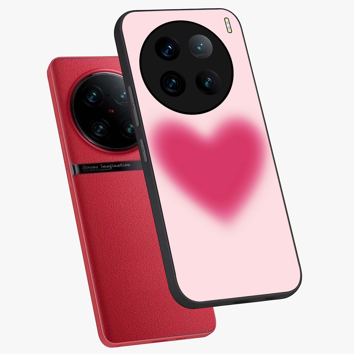 Pink Aura Heart Glass Case displayed in angled mockup highlighting vibrant pink heart design with dreamy aura aesthetic.