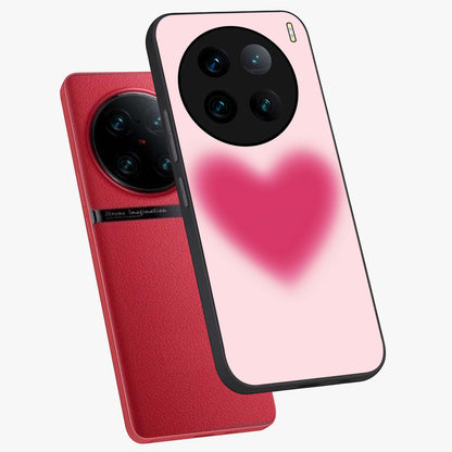 Pink Aura Heart Glass Case displayed in angled mockup highlighting vibrant pink heart design with dreamy aura aesthetic.