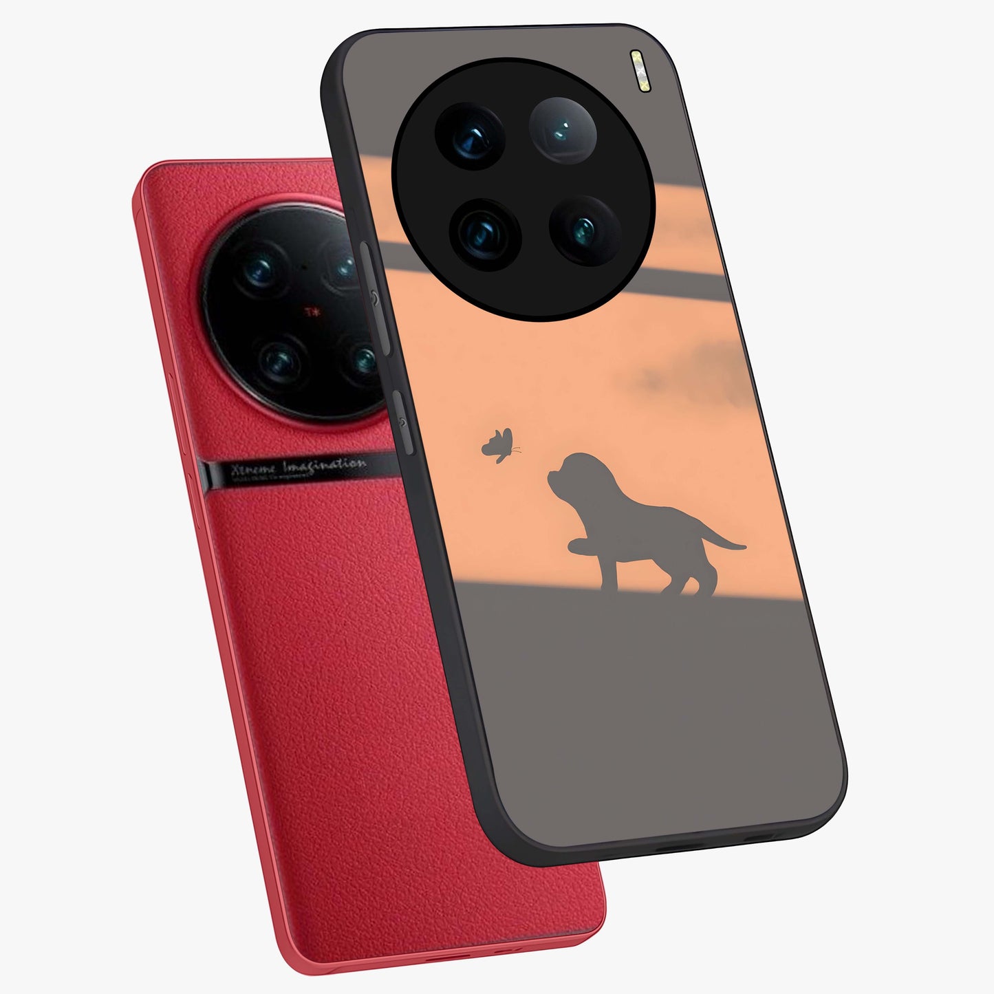 Puppy Shadow Art Glass Case displayed in angled mockup highlighting playful dog illustration with artistic shadow aesthetic.