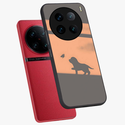 Puppy Shadow Art Glass Case displayed in angled mockup highlighting playful dog illustration with artistic shadow aesthetic.