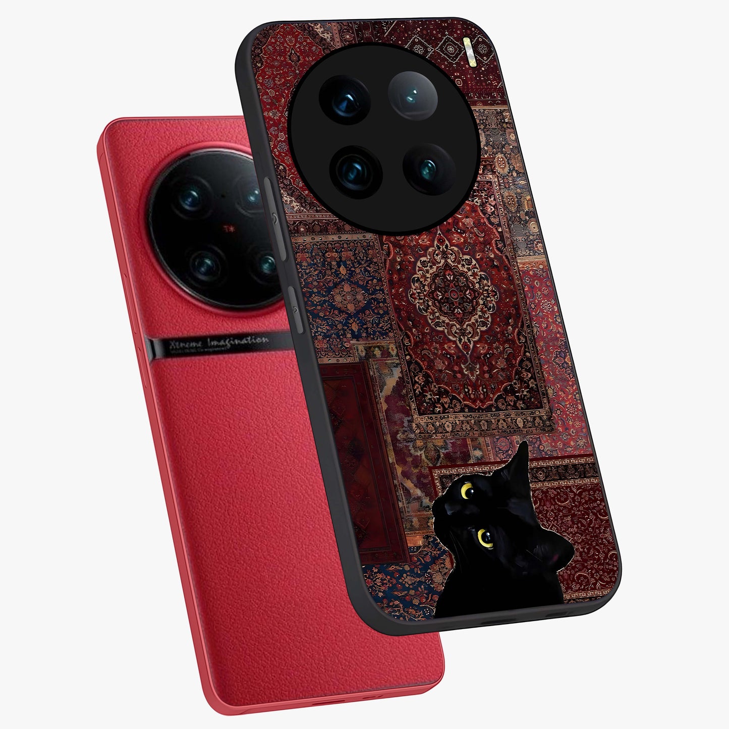 Regal Magic Cat Apple Glass Case displayed in angled mockup highlighting whimsical feline design with fantasy aesthetic.