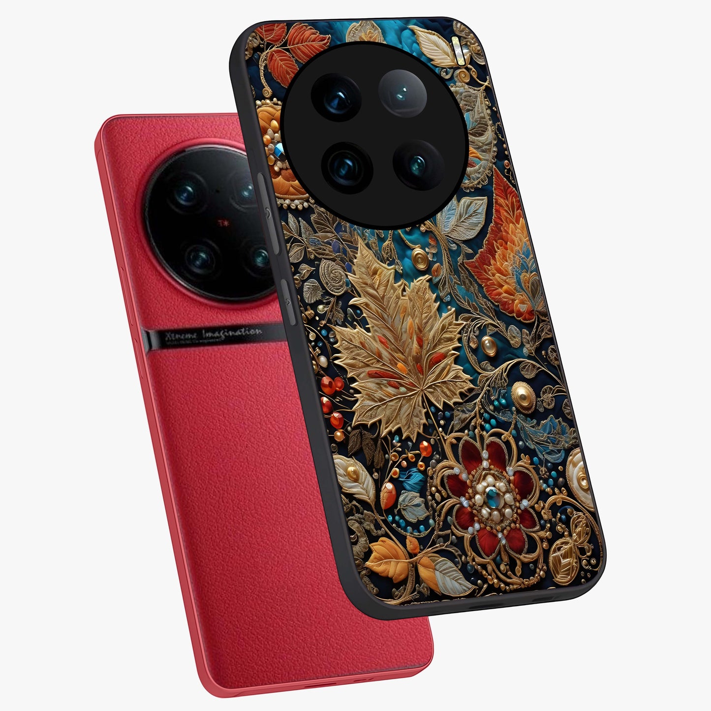 Royal Jewel Garden Glass Case displayed in angled mockup highlighting vibrant jewel inspired floral design with elegant aesthetic.