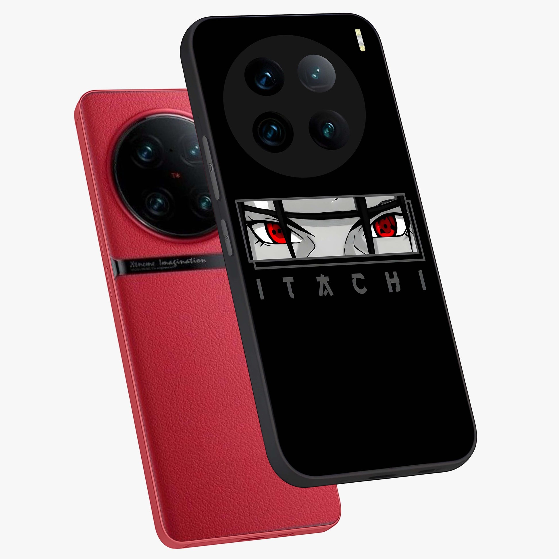 Scarlet Gaze Dominance Glass Case displayed in angled mockup highlighting intense visual design with bold scarlet aesthetic.