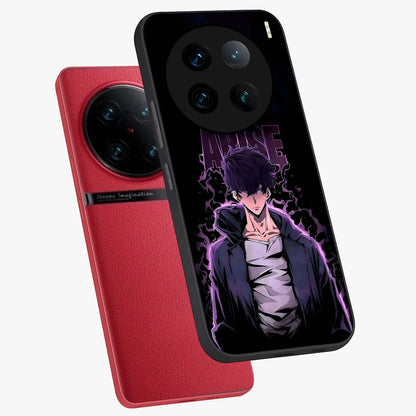 Shadow Monarch Awakening Glass Case displayed in angled mockup highlighting dramatic shadow warrior design with fantasy aesthetic.