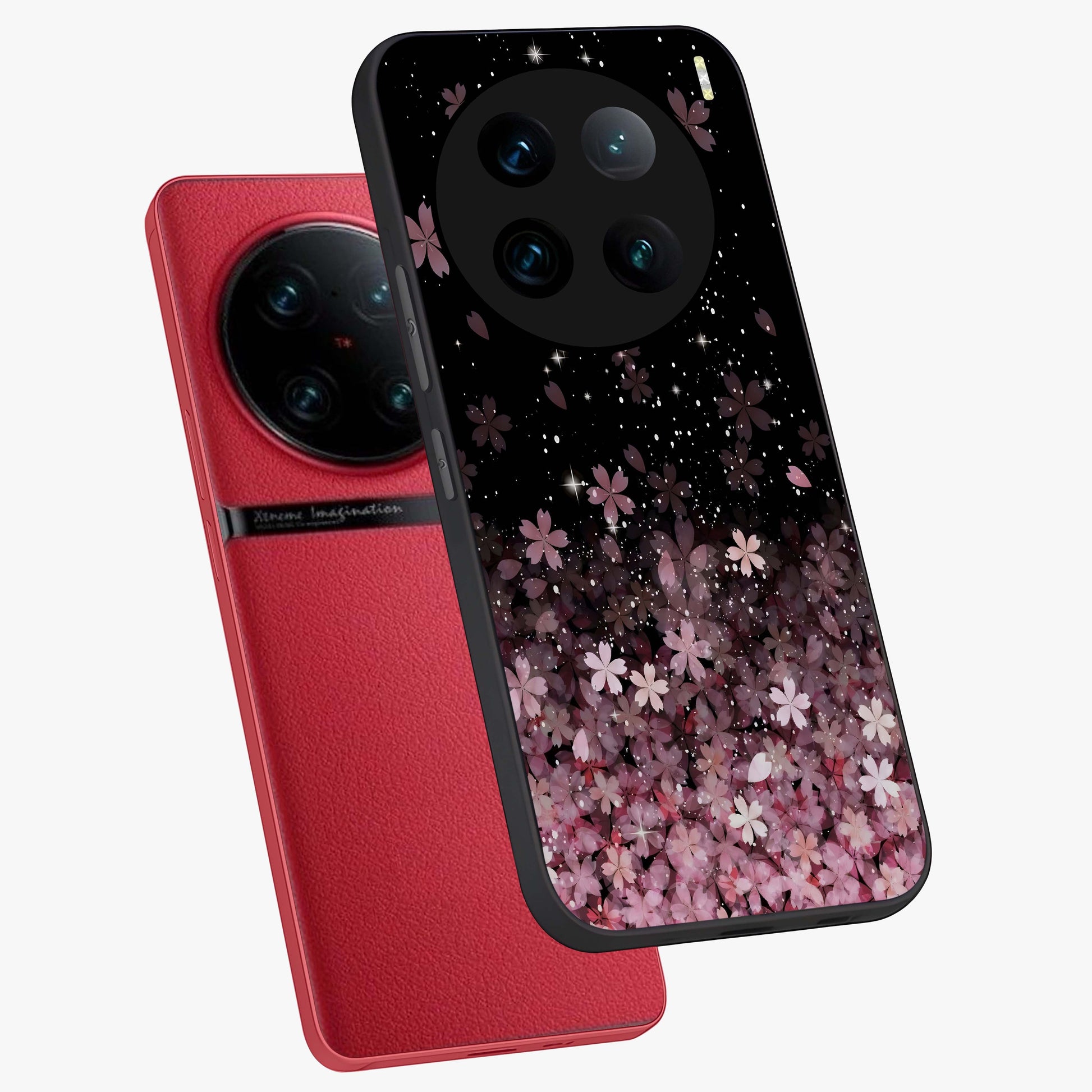Small Starry Flowers Glass Case displayed in angled mockup highlighting tiny flower pattern with celestial aesthetic style.