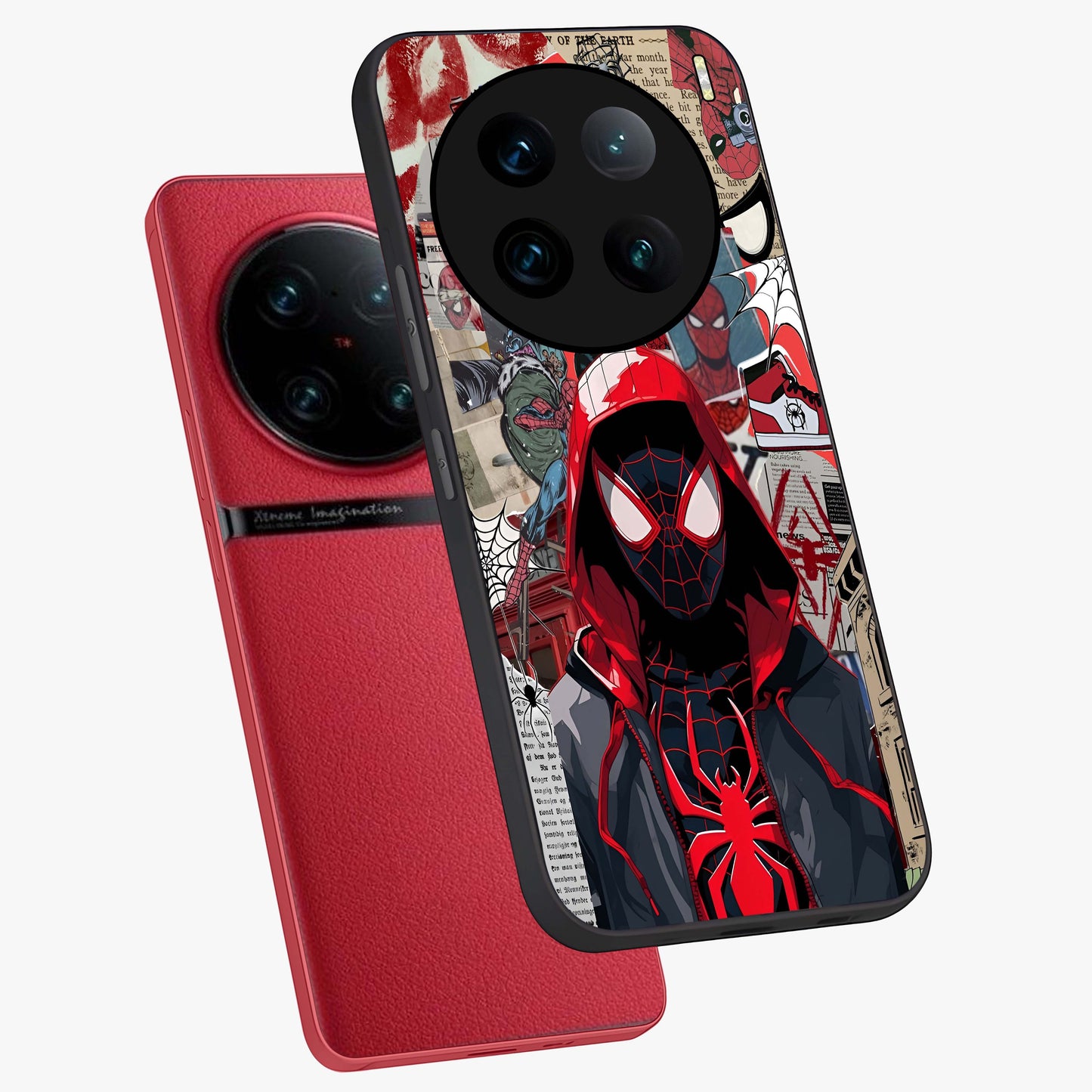 Spider Collage Street Glass Case displayed in angled mockup highlighting dynamic street style collage design with comic aesthetic.