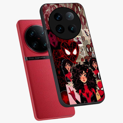 Spider Love Story Glass Case displayed in angled mockup highlighting expressive comic inspired design with playful aesthetic.