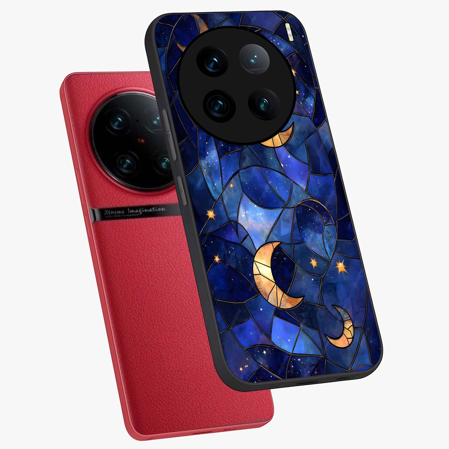 Starlit Sky Tapestry Glass Case displayed in angled mockup highlighting celestial night pattern with artistic aesthetic style.