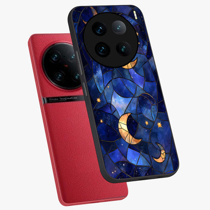 Starlit Sky Tapestry Glass Case displayed in angled mockup highlighting celestial night pattern with artistic aesthetic style.
