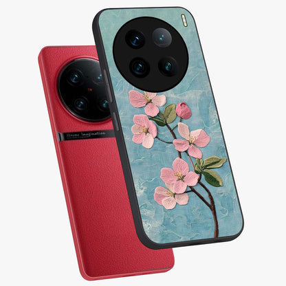 Threaded Blossom Breeze Glass Case displayed in angled mockup highlighting elegant floral design with soft aesthetic style.