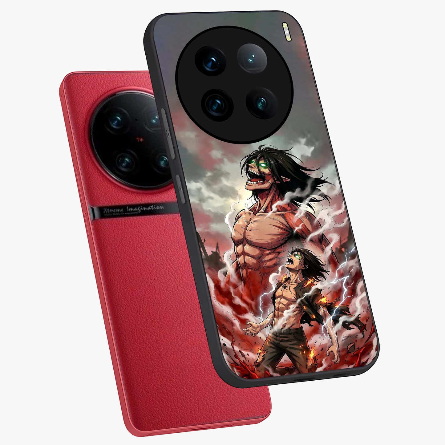 Titan Awakening Fury Glass Case displayed in angled mockup highlighting dramatic giant warrior design with bold anime aesthetic.