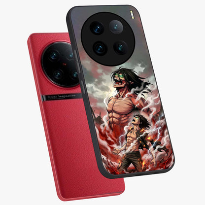 Titan Awakening Fury Glass Case displayed in angled mockup highlighting dramatic giant warrior design with bold anime aesthetic.