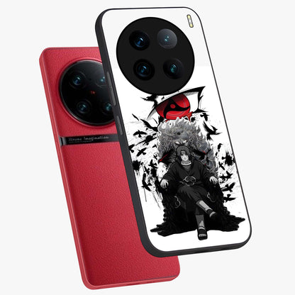 Uchiha Shadow Throne Glass Case displayed in angled mockup highlighting glowing aquatic design with celestial aesthetic.