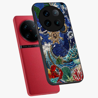Universe Underwater Spark Glass Case displayed in angled mockup highlighting glowing aquatic design with celestial aesthetic.