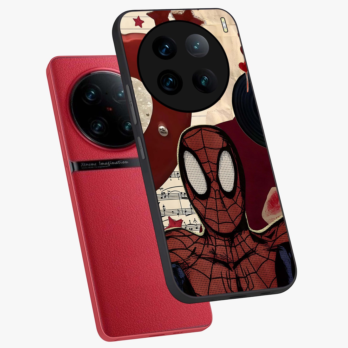 Web Warrior Vibes Glass Case displayed in angled mockup highlighting dynamic web design with comic style aesthetic.