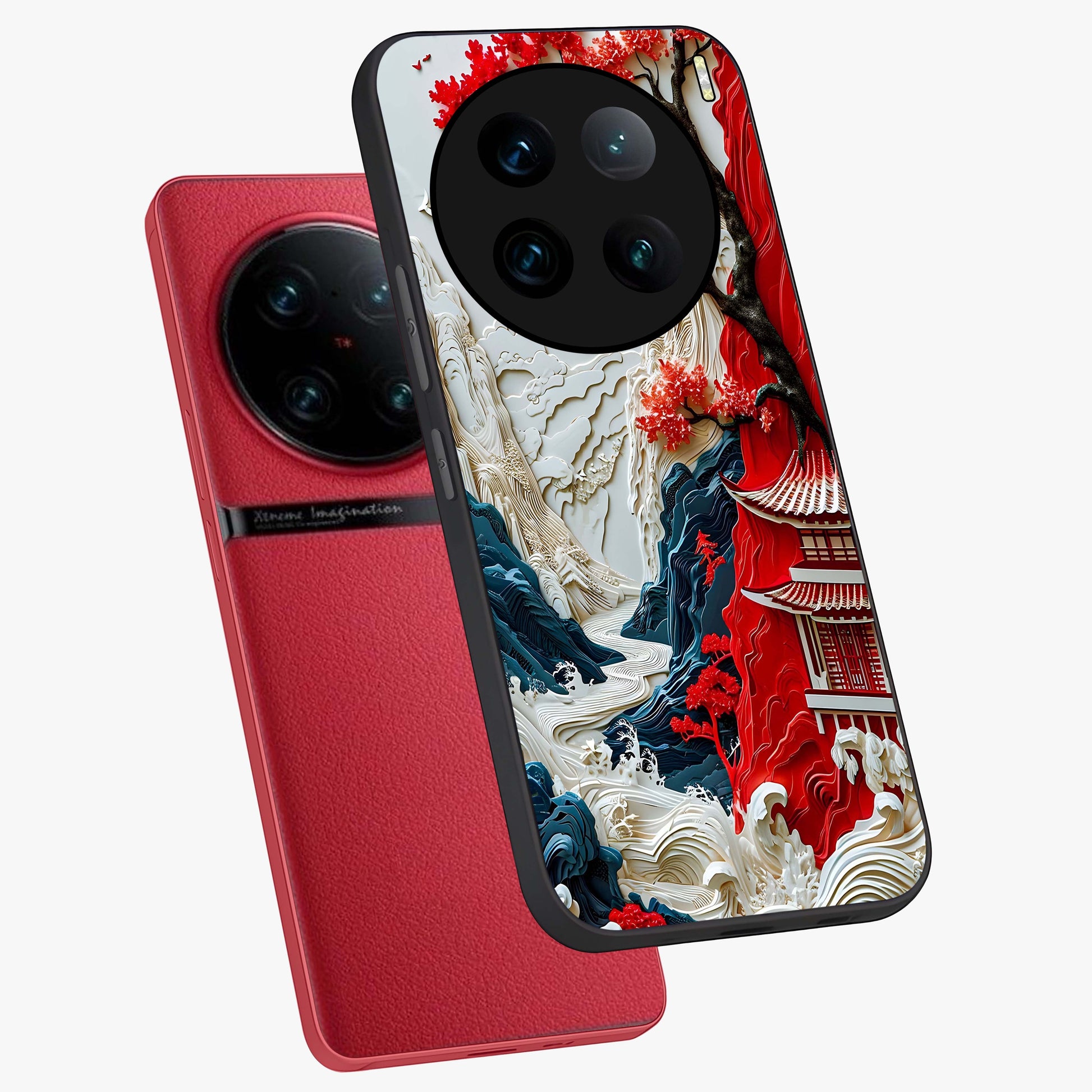 Whispers Of Sakura Waves Glass Case displayed in angled mockup highlighting flowing sakura design with soft floral aesthetic.