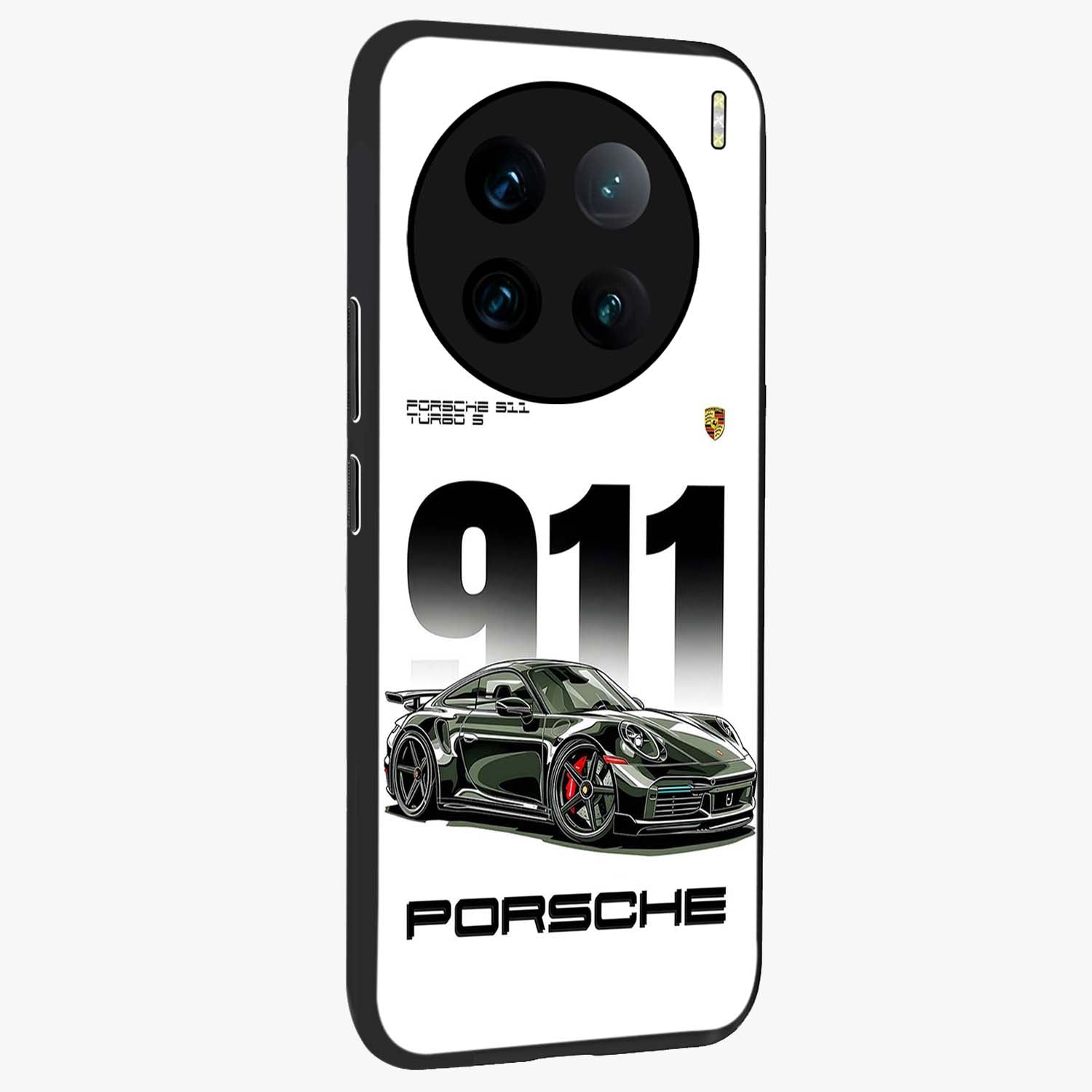 911 Turbo Dominance Glass Case upright perspective showcasing powerful racing design and modern automotive aesthetic.