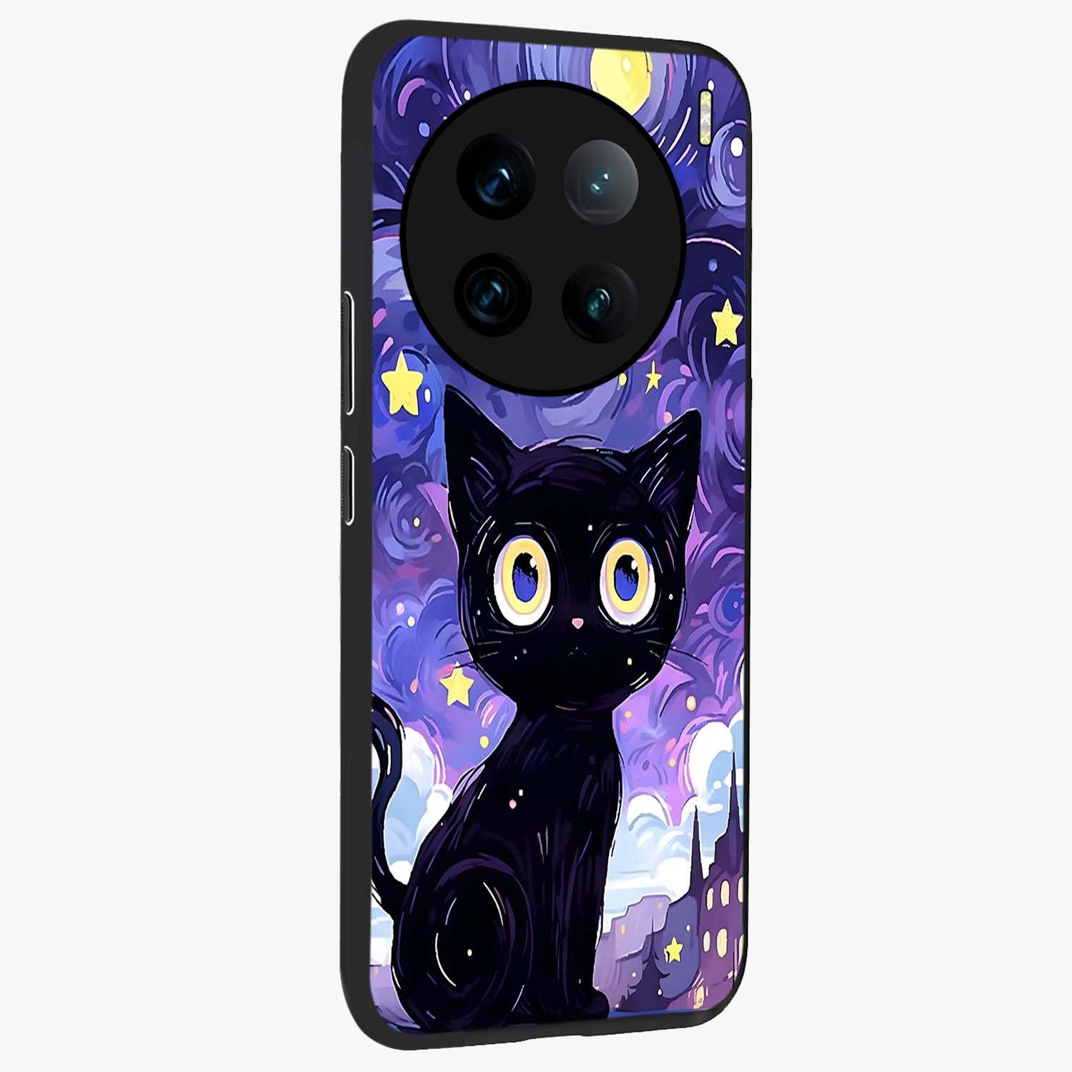 Abstract Cat Art Glass Case upright view showcasing creative feline illustration and aesthetic artistic style.