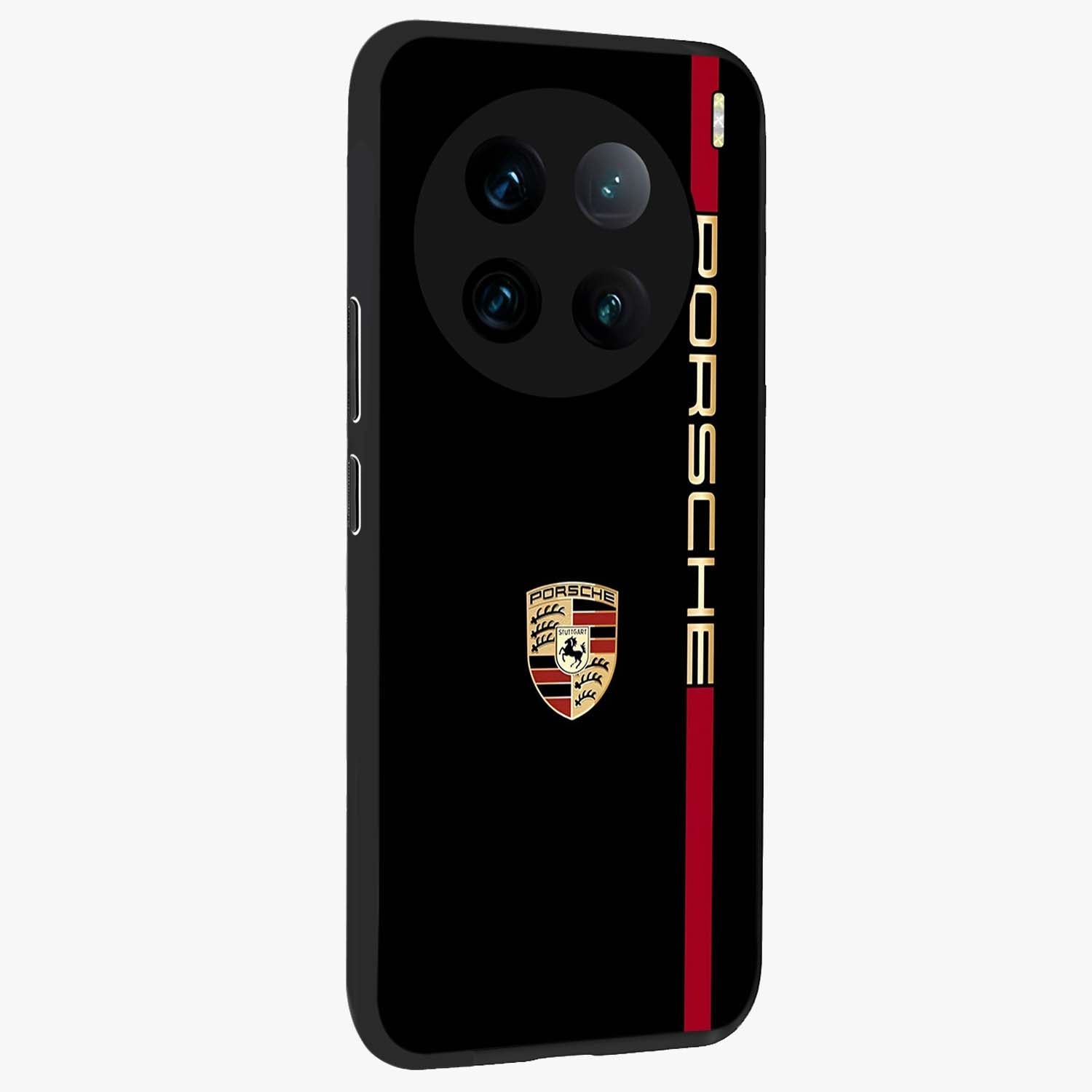 Black Minimal Porsche Glass Case upright view showcasing stylish automotive artwork with bold minimal theme.