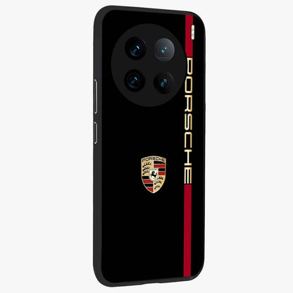 Black Minimal Porsche Glass Case upright view showcasing stylish automotive artwork with bold minimal theme.
