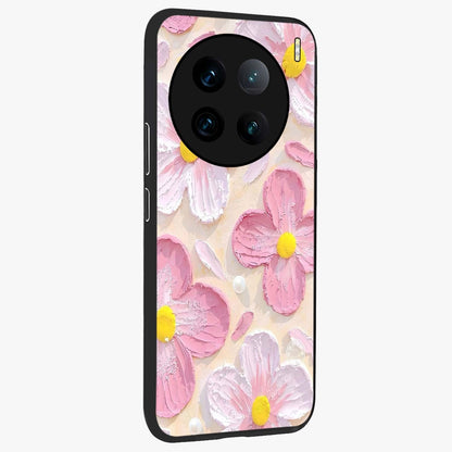 Blush Bloom Texture Glass Case upright view showcasing delicate blush floral texture with modern minimal style.