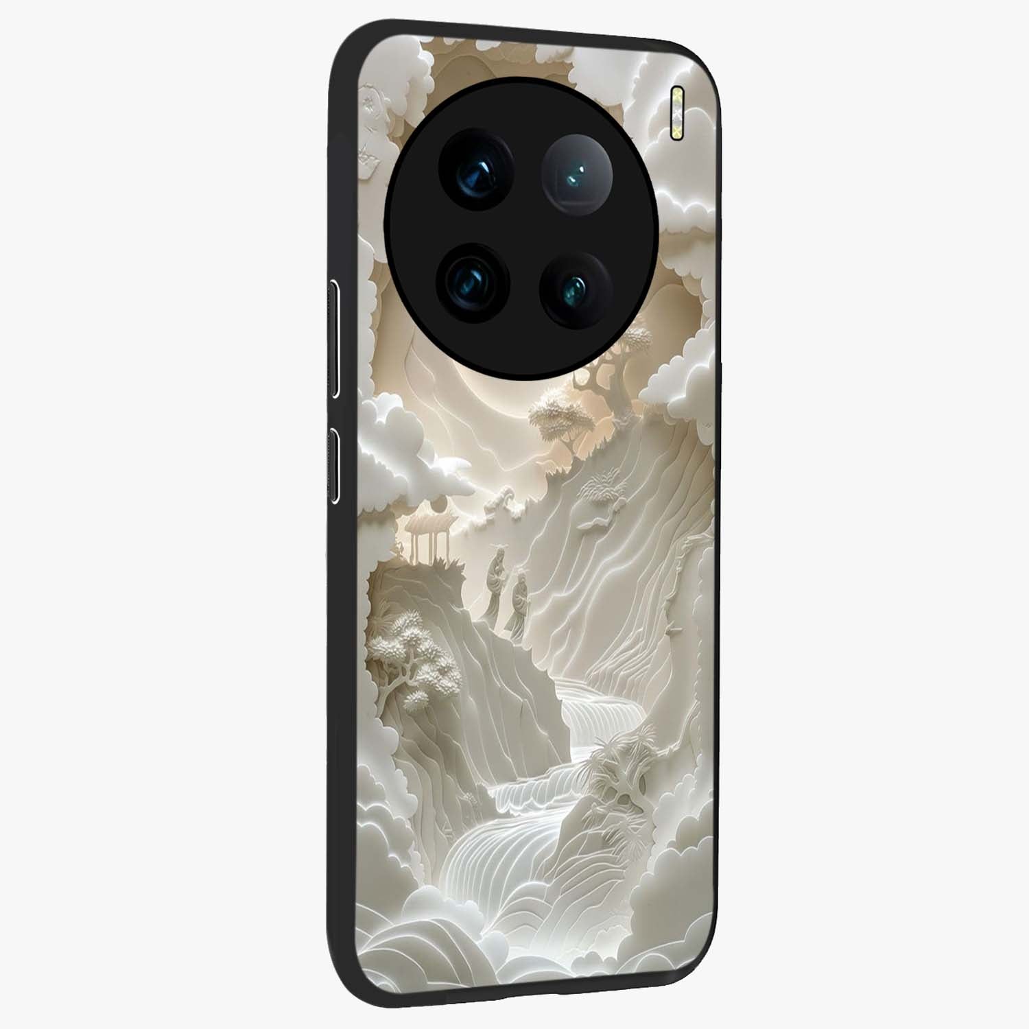 Celestial Origami Glass Case upright view showcasing creative origami artwork with modern celestial style.